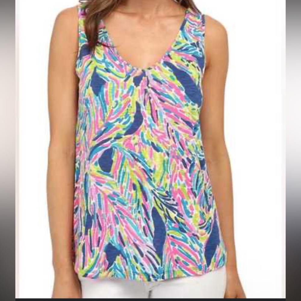 Lilly Pulitzer Gigi double V-neck tank top in the "Palm Reader" print